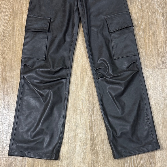 Zara Faux Leather Strapless Cargo Wide Leg Jumpsuit Brown Overalls Romper Small - Picture 12 of 15